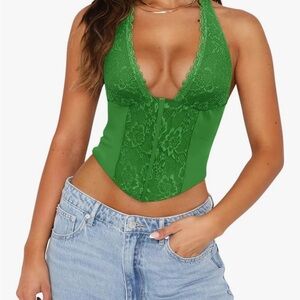 Green Lace Halter Top